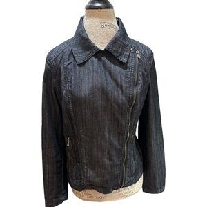 Baccini Dark Gray/Black Asymmetrical Zip Denim Jacket w/Pockets Women's Sz PL